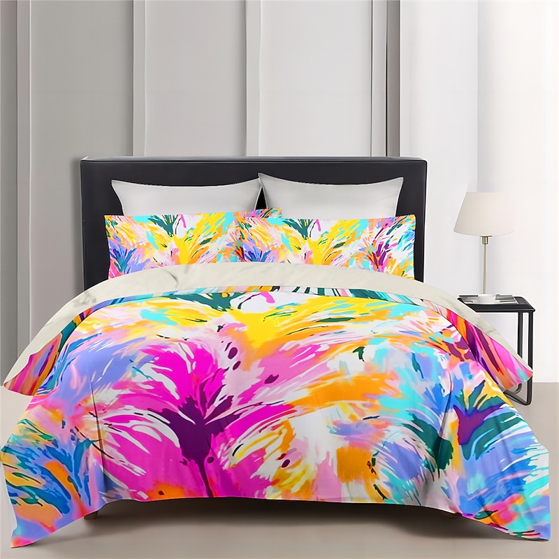 Floral Dopamine Colored  Pattern Duvet Cover Set Comforter Set Soft 3-Piece Luxury Cotton Bedding Set Home Decor Gift King Queen Full Size