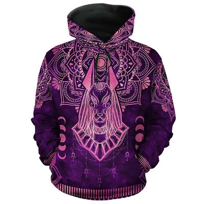 Men's Graphic Animal Tribal Hoodie Hoodies Sweatshirt Daily Basic Long Sleeve Hooded Vacation Sports Outdoor Holiday Red Purple Print Front Pocket Spring &  Fall Designer3