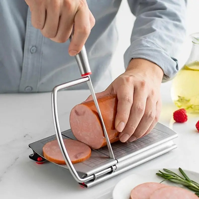Home Kitchen Tools Stainless Steel Cheese Slicer Wire Cutter With Scale Measuring Board Nonslip Base Cheese Butter Cake Ham Cut Stainless Steel Cheese Slicer With Scale Slicer Household Baking Tool