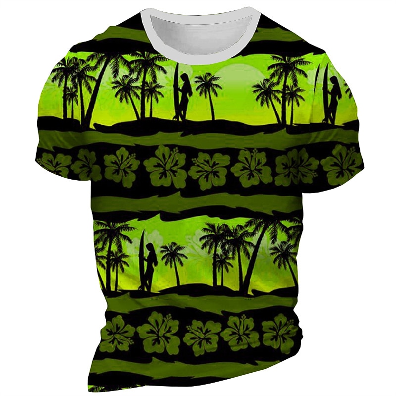 Men's Floral Graphic Palm Tree T Shirt Short Sleeve T shirt 3D Print Crew Neck Shirt Daily Designer Retro Vintage Sports Outdoor Hawaiian Holiday Yellow Blue Red Spring & Summer Clothing Apparel S M