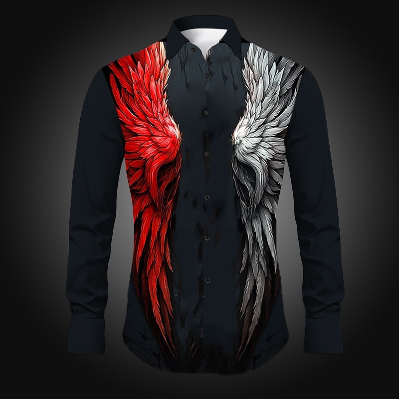 Men's Wings Shirt Western Shirt Long Sleeve Abstract Gothic Daily Wear Going out Spring & Summer Turndown Print Button-Down Yellow Red Purple