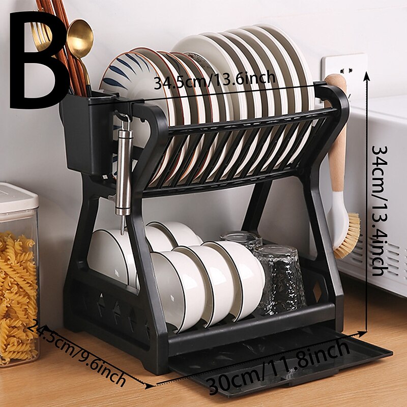 Dish Drainer Dish Drying Rack Kitchen Storage Double Layer Dish Drainer Shelf Knife Fork Container Household Holder with Sink3