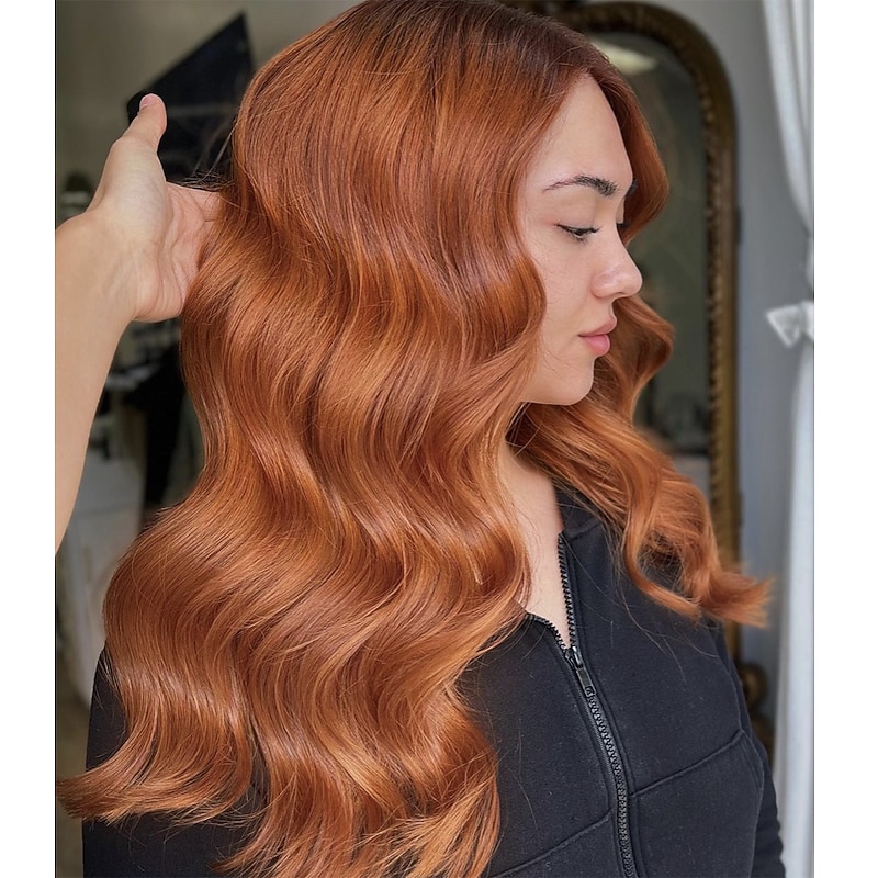 Remy Human Hair 13x4 Lace Front Wig Free Part Brazilian Hair Body Wave Orange Wig 150% Density with Baby Hair  Pre-Plucked For wigs for black women Long Human Hair Lace Wig - Main Image