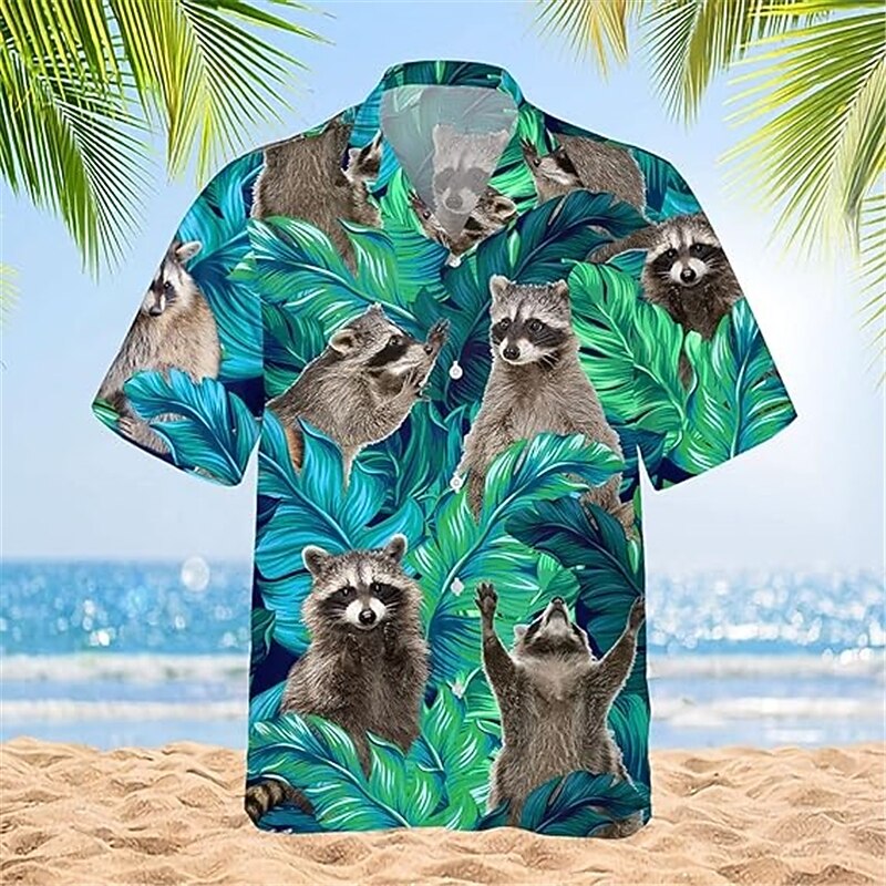 Men's Animal Shirt Summer Hawaiian Shirt Aloha Shirt Short Sleeve Shirt Cuban Collar Casual Outdoor Street Casual Daily Purple Green S M L