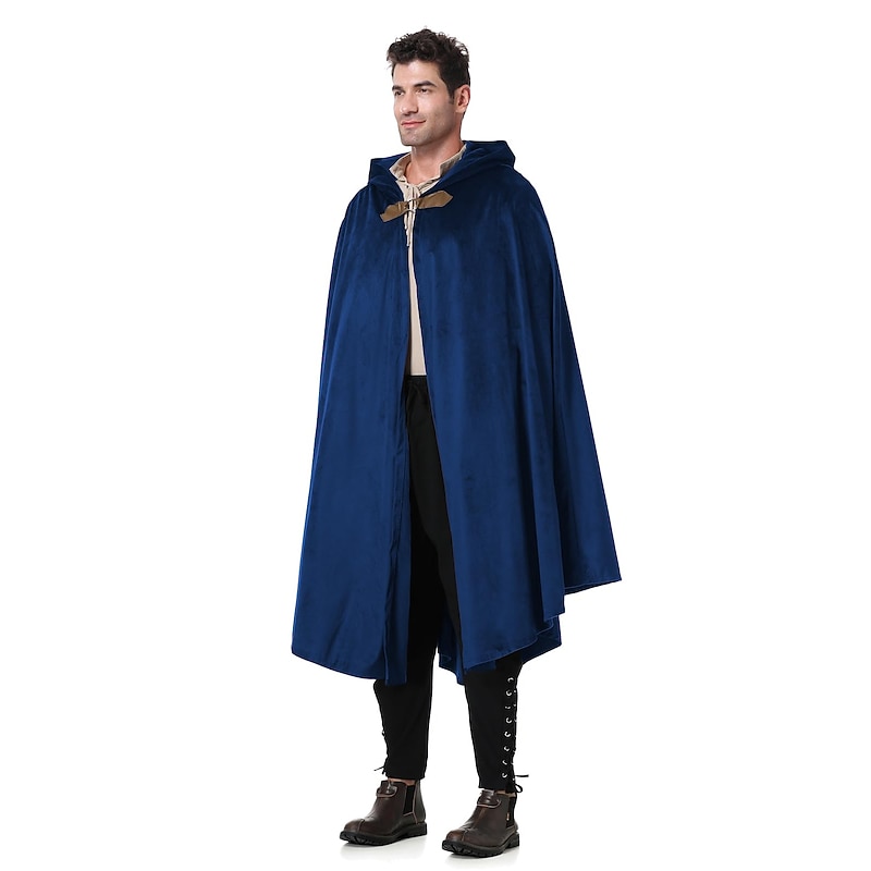 Retro Vintage Medieval Renaissance Cape Hooded Cloak Shawls Viking Ranger Elven Archery Solid Color Fancy Dress Men's Women's Celtic Viking Fantasy Halloween LARP Adults' Shawl All Seasons4