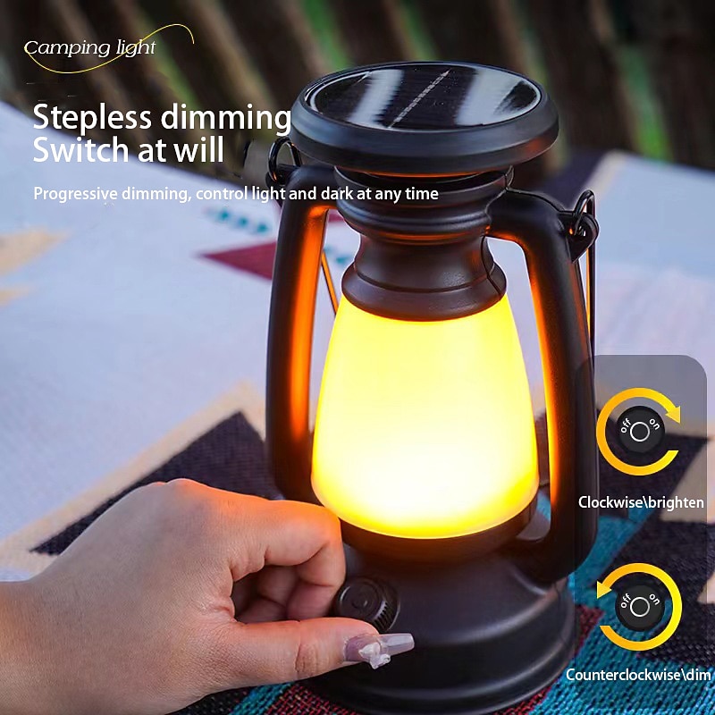 Retro Horse Lantern 3-Color LED Light Stepless Dimming Hanging Solar Rechargeable Outdoor Camping Light2