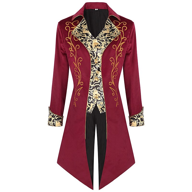 Punk & Gothic Medieval Steampunk Coat Trench Coat Outerwear Prince Plague Doctor Nobleman Solid Colored Fancy Dress Men's Royal Steampunk Carnival Masquerade Party / Evening Adults' Coat4