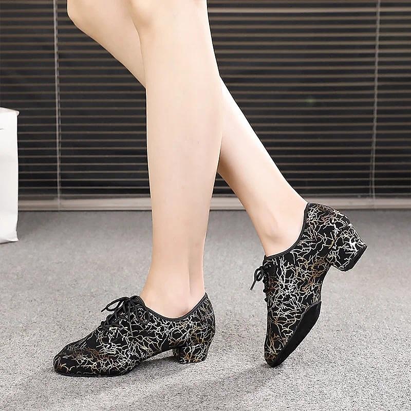 Women's Sparkling Ballroom Dance Shoes with Lace-Up Design and Soft Suede Sole – Comfortable Low Heel Latin Salsa Shoes for Dance Competitions and Parties3