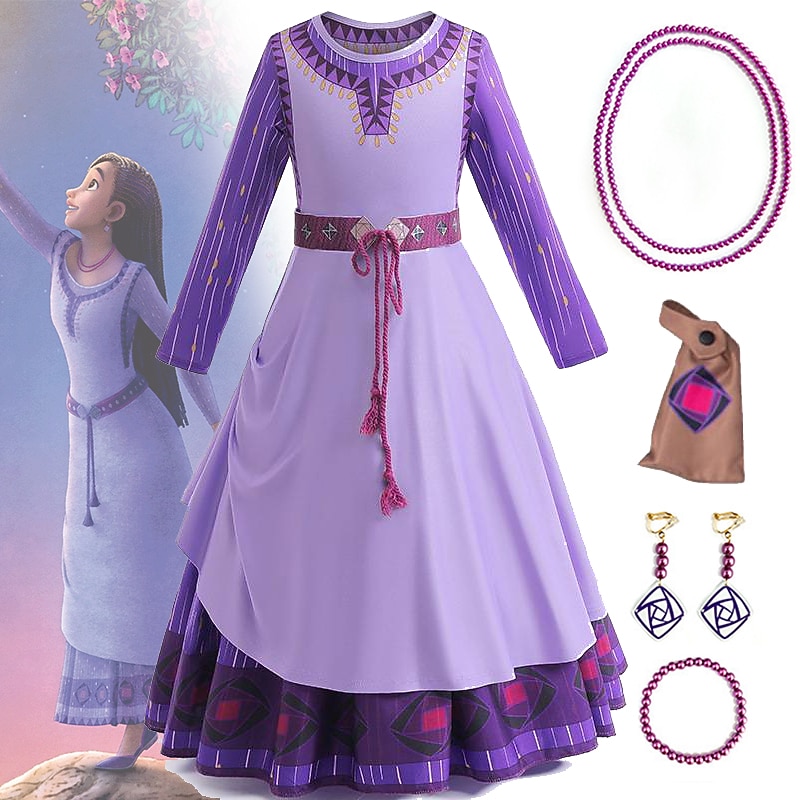 Wish Princess Asha Dress Outfits Cute Movie Cosplay for Girls' Kid's Carnival Children's Day New Year