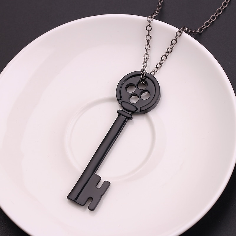 Anime Ghost Mom Black Key Pendant Necklace Halloween Jewelry Cosplay Sweater Chain Accessories3