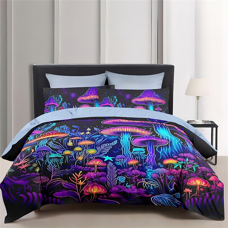 Fantasy Forest Mushrooms Pattern Duvet Cover Set Comforter Set Soft 3-Piece Luxury Cotton Bedding Set Home Decor Dusk Bedding Gift King Queen Full Size2