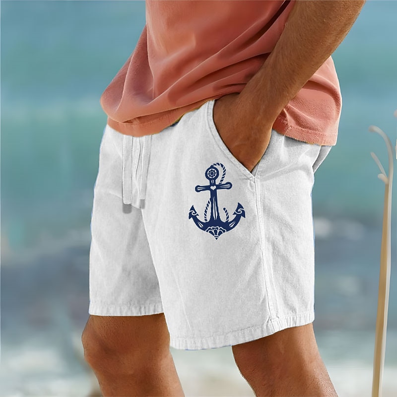 Men's Anchor Shorts Summer Shorts Beach Shorts Mid Waist Hawaiian Casual Outdoor Holiday Going out Drawstring Elastic Waist Print Designer Clothing Apparel2