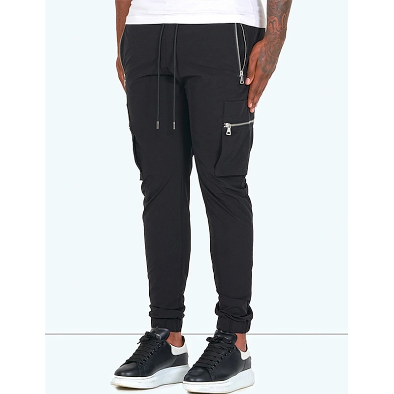 Men's Trousers Track Pants Jogging Pants Outdoor Athleisure Daily Sports Soft Comfortable Pocket Drawstring Elastic Waist Plain Full Length Fashion Casual Activewear Black Light Grey Micro-elastic3