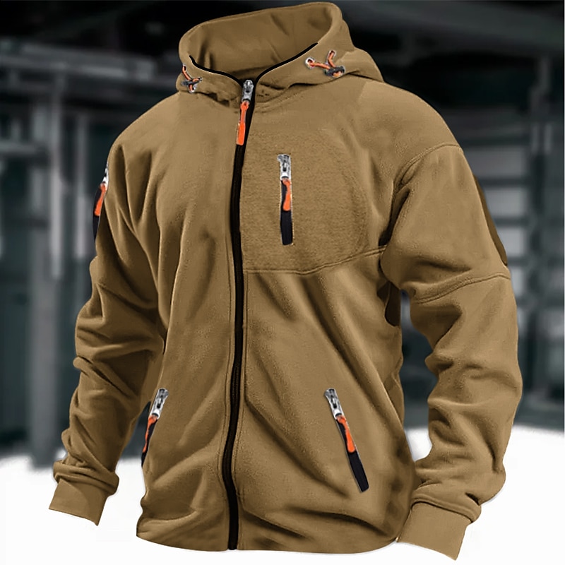 Men's Hoodie Full Zip Hoodie Tactical Army Green Navy Blue Brown Gray Hooded Plain National Flag Pocket Sports & Outdoor Daily Holiday Polyester Streetwear Cool Casual Spring &  Fall Clothing Apparel