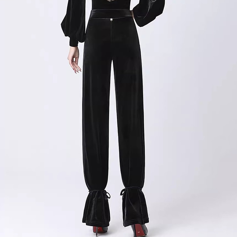 Latin Dance Ballroom Dance Pants Pure Color Splicing Women's Performance Training Velvet2