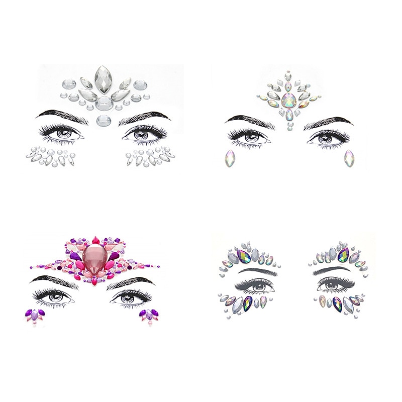 CARNIVAL Facial Tattoo Stickers With Crystal Diamond Stickers Dance Music Water-saving Diamond Face Stickers Decorative Acrylic Diamond Face Stickers3