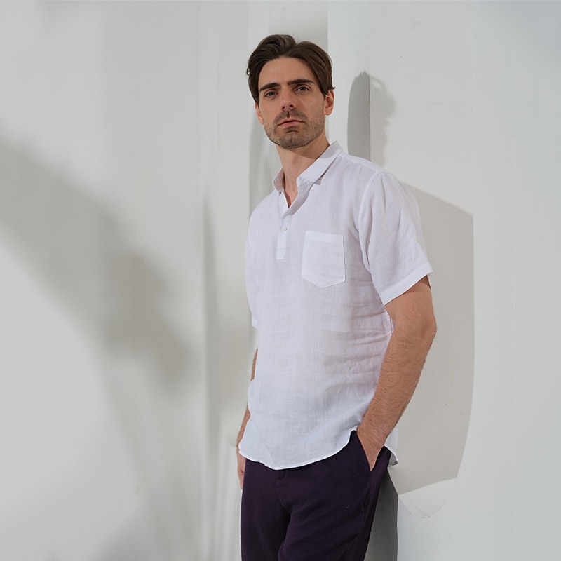 100% Linen Front Pocket Men's Shirt Linen Shirt Black White Dark Blue Short Sleeve Plain Lapel Summer Outdoor Daily Clothing Apparel4