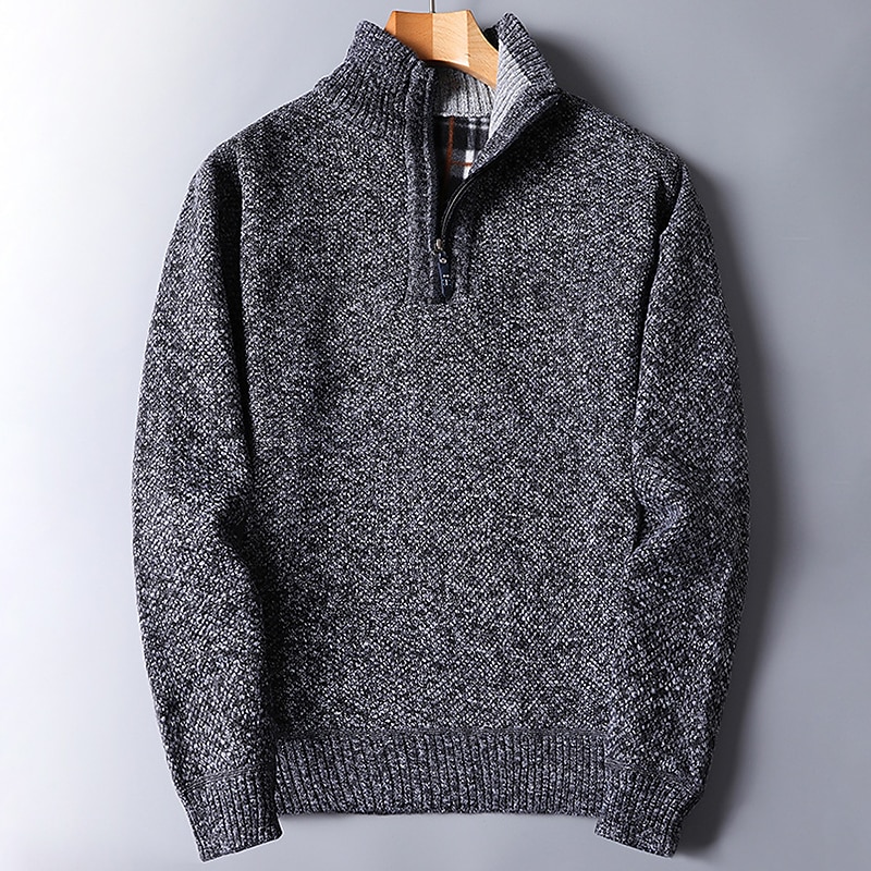 Men's Pullover Sweater Jumper Knit Sweater Quarter Zip Pullover Sweater Ribbed Knit Regular Knitted Quarter Zip Plain Stand Collar Keep Warm Modern Contemporary Daily Wear Going out Clothing Apparel3