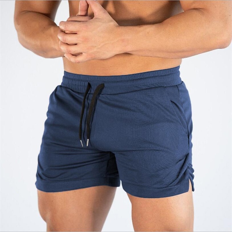 Men's Shorts Sports Going out Weekend Running Casual Drawstring Elastic Waist Plain Knee Length Gymnatics Activewear Lake blue Wine Red Micro-elastic
