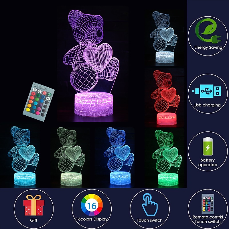 Unicorn 3D Nightlight LED Night Light Color-Changing / Adorable / Decoration Remote Control / Touch Dimmer / Gradient Mode Valentine's Day / Christmas AA Batteries Powered / USB 1pc - Main Image