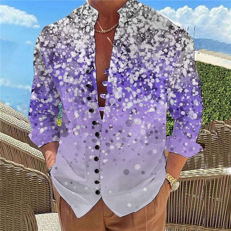 Men's Color Gradient Shirt Button Up Shirt Long Sleeve Casual Daily Wear Going out Weekend Spring & Summer Standing Collar Print Button-Down Light Pink Yellow Pink Purple Fuchsia4