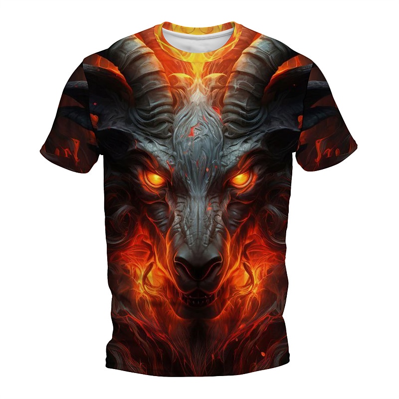 Men's Graphic Animal Flame T Shirt Short Sleeve T shirt 3D Print Crew Neck Shirt Daily Designer Retro Vintage Sports Outdoor Holiday Going out Yellow Purple Orange Spring & Summer Clothing Apparel S