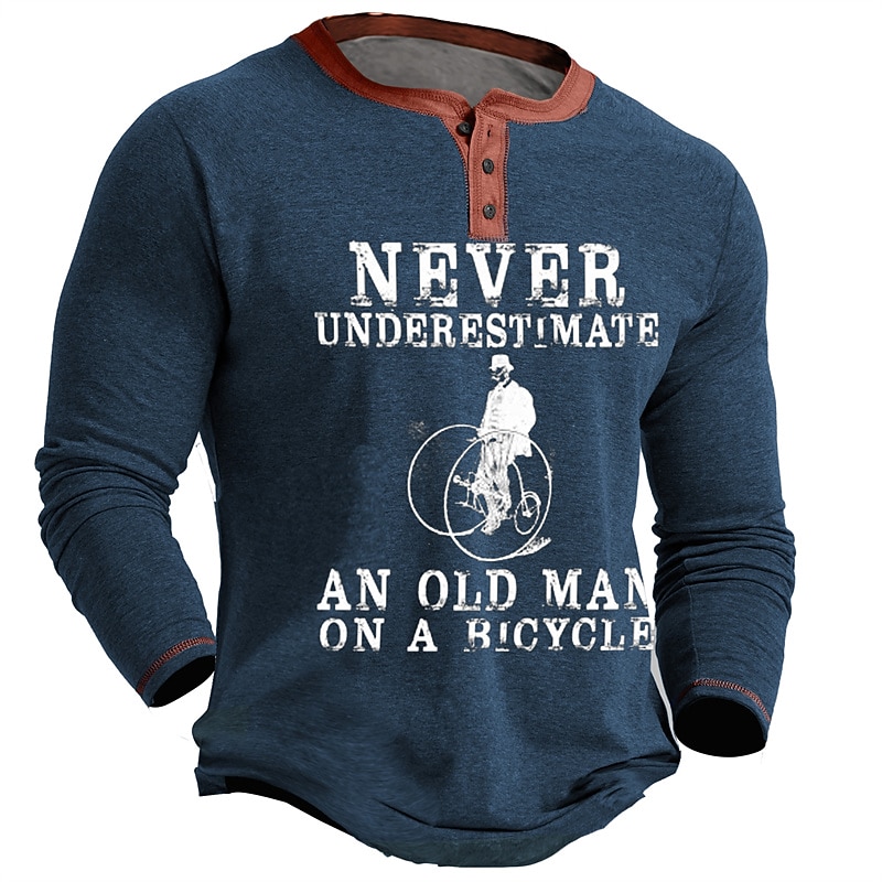Men's Graphic Letter Old Man Henley Shirt Long Sleeve 3D Print Fashion Daily Casual Casual Holiday Going out Spring &  Fall Black Navy Blue Brown Army Green Henley Henley T-Shirt - Main Image