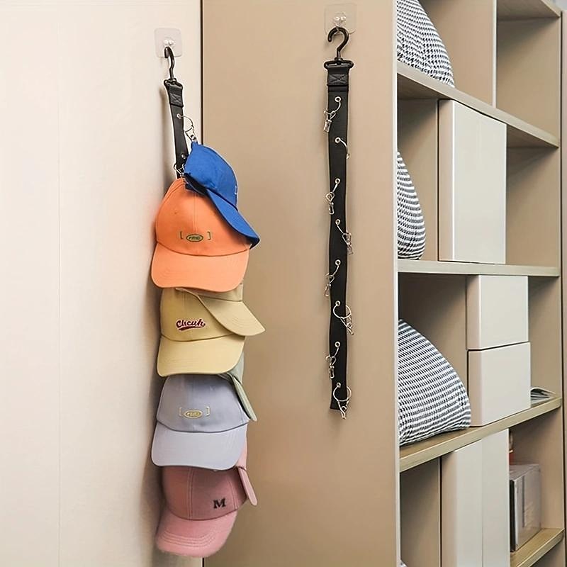 1pc Baseball Cap Storage organizer with clips, Eight Clips, Can Hold 16 Hats Hat Rack, Hat Storage Hook Rack2