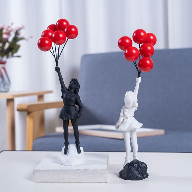 Little Girl Statue With Balloon - Modern Art Sculpture For Home Decor, Resin Figure Sculpture Crafts Ornaments, Living Room TV Cabinet Bookshelf Collectible Decor, Home Decor,Christmas Gift2