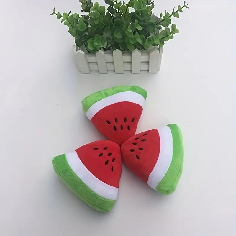 Soft Green Watermelon Squeaky Plush Toy - Perfect Chew Toy for Small Dogs & Puppies! - Main Image