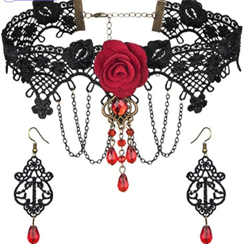 Euro-american CARNIVAL Necklace Bracelet Earring Set Lace vintage alloy fringe bracelet Ring Earring Mask4