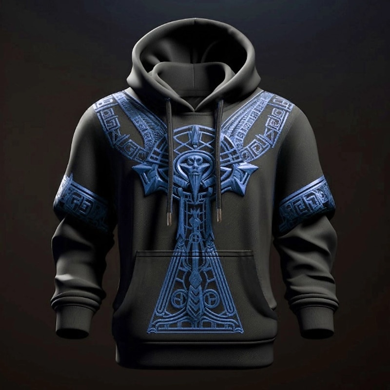 Men's Graphic Viking Hoodie Hoodies Sweatshirt Fashion Daily Long Sleeve Hooded Vacation Sports Outdoor Holiday Blue Green Print Front Pocket Spring &  Fall Designer3