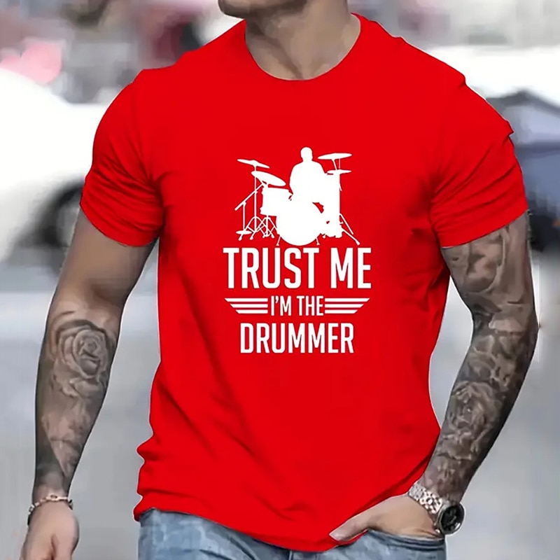 Men's Musical Instrument T Shirt Tee Top Cotton Short Sleeve Graphic Shirt Black White Red Comfortable Tee Sports Outdoor Holiday Fashion Designer Clothing - Main Image