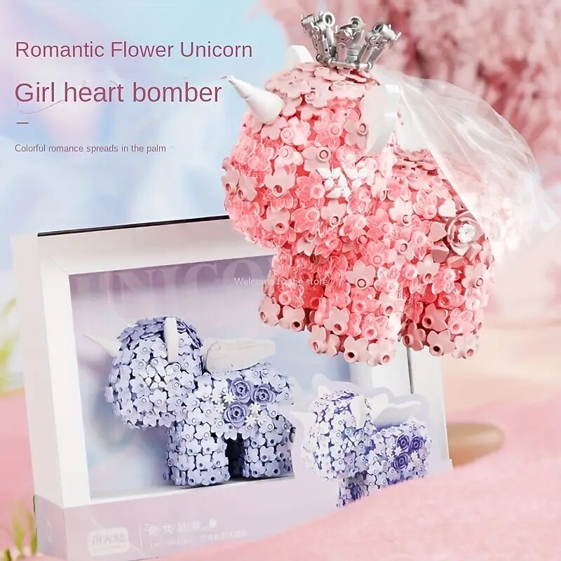 Women's Day Gifts Romantic Toys DIY Building Blocks Decoration Flower Unicorn Small Building Block Decoration Creative Birthday Gift For Girl Valentine's Day Mother's Day Gifts for MoM3