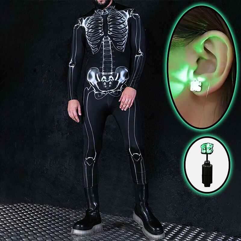 Skull Skeleton Cosplay Costume Earrings Bodysuits Men's Women's Movie Cosplay Scary Costume Black Purple Green Leotard / Onesie Halloween Carnival Masquerade Polyester3