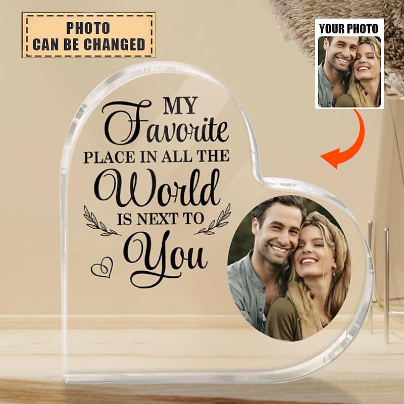 Personalized Photo Acrylic Heart Plaque - Custom Wedding Gift for Couple Plaque Decoration Wedding Gift Mother's Day Anniversary Gift - Gift For Him Gift For Her My Favorite Place Couple
