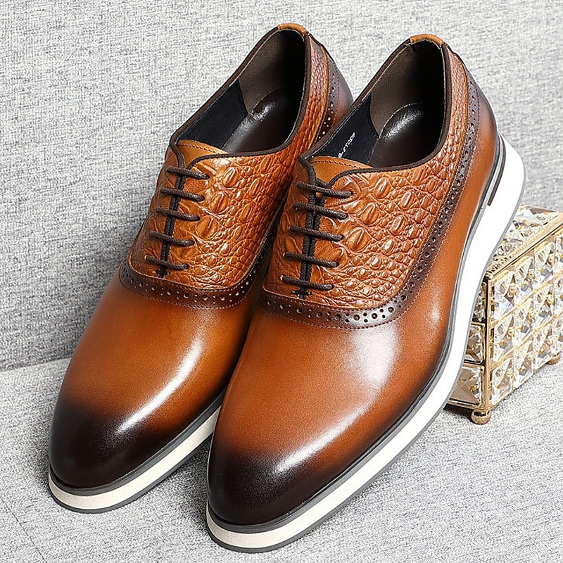 Men's Dress Sneakers Leather Italian Full-Grain Cowhide Slip Resistant Lace-up Black Brown3