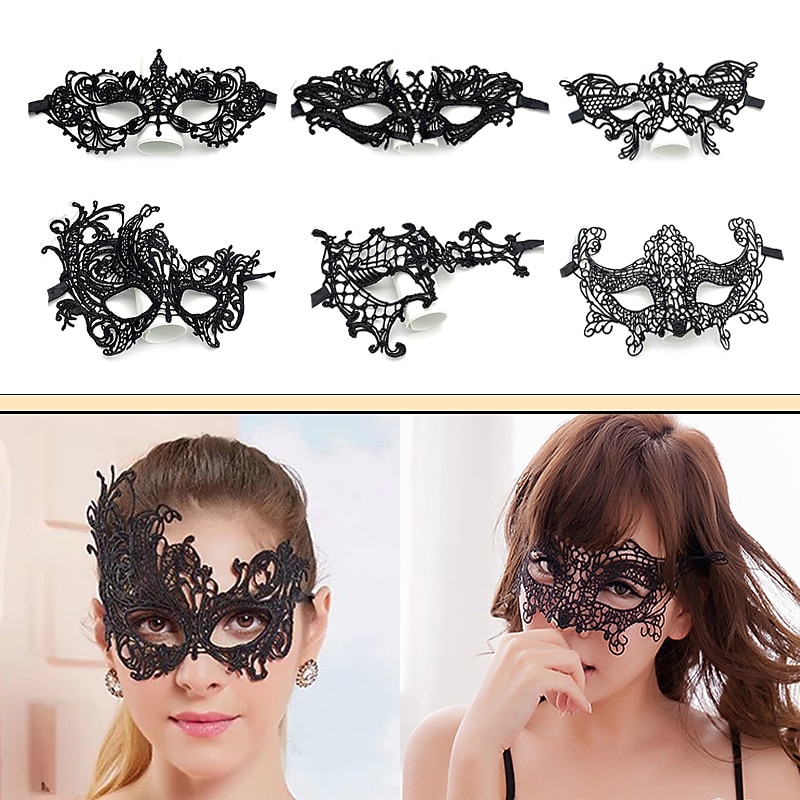 10 Pcs Adult Party Lace Mask Half Face Masked Ball Women's Halloween Props Black Fun Eye Mask