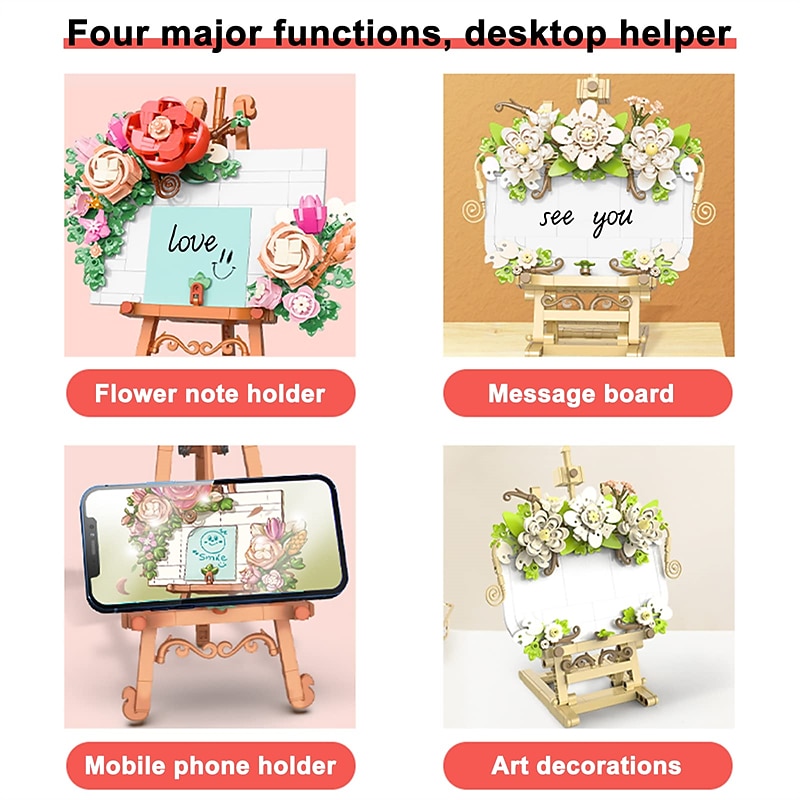 Clear Sky Rose Building Blocks Creative Art Shelf Toys DIY Architectural Painting Notepad for Adults/Teens Collectible Gift Set. Home Tabletop Decorations. Valentine's Day4