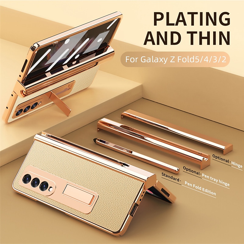 Phone Case For Samsung Galaxy Z Fold 5 Z Fold 4 Z Fold 3 Kickstand Shockproof PU Leather