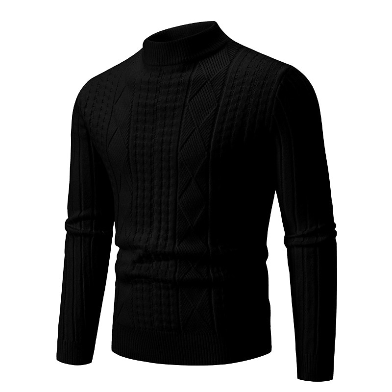 Men's Pullover Sweater Jumper Knit Sweater Ribbed Cable Knit Regular Knitted Plain Crew Neck Keep Warm Modern Contemporary Daily Wear Going out Clothing Apparel Fall Winter Black Red S M L2