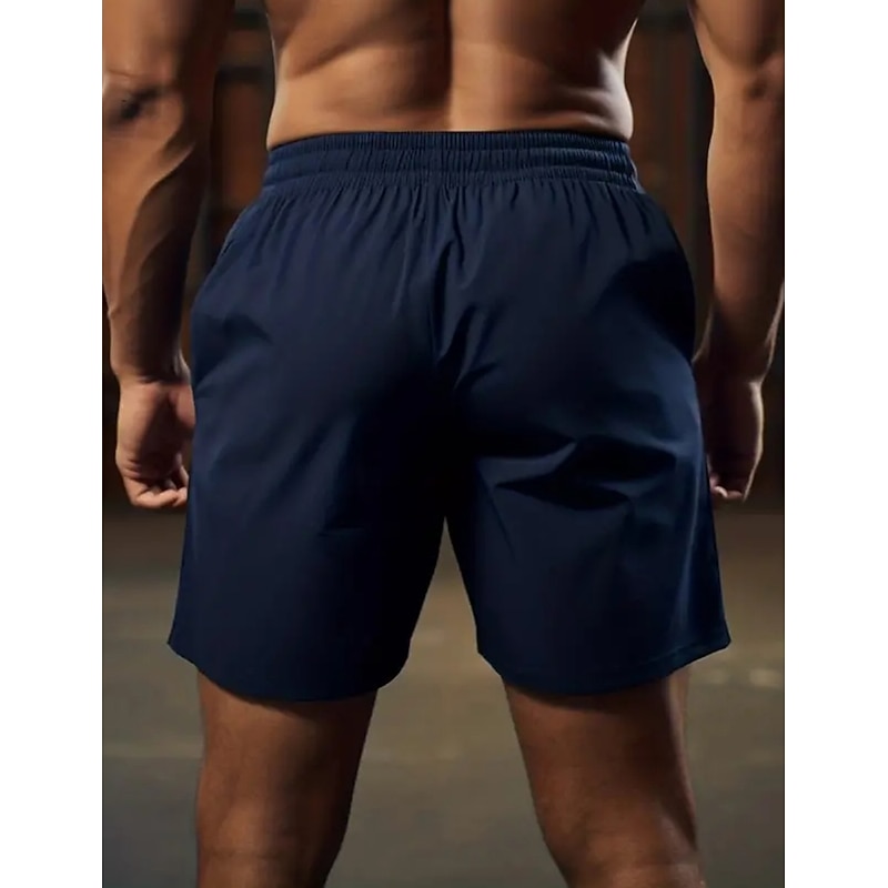 Men's Athletic Shorts Running Shorts Gym Shorts Sports Going out Weekend Breathable Quick Dry Running Casual Pocket Drawstring Elastic Waist Plain Knee Length Gymnatics Activewear Black Dark Blue2