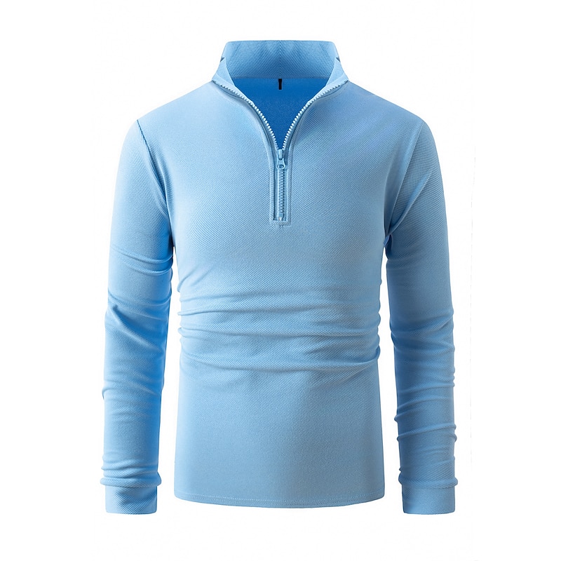 Men's Polo Shirt High Neck Outdoor Casual Lapel Quarter Zip Long Sleeve Fashion Basic Waves Solid / Plain Color Quarter Zip Spring &  Fall Regular Fit Black White Dark Navy Blue Polo Shirt2