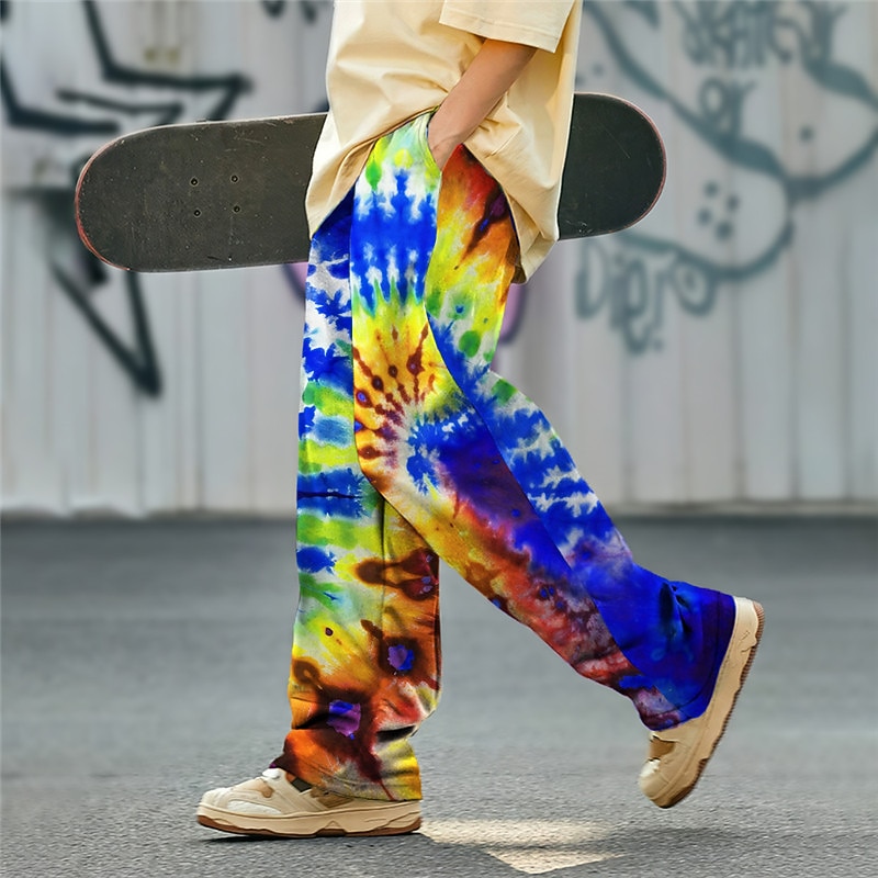 Tie Dye Abstract Men's 3D Print Pants Trousers Outdoor Daily Wear Streetwear Polyester Yellow Red Blue S M L Medium Waist Elasticity Pants4