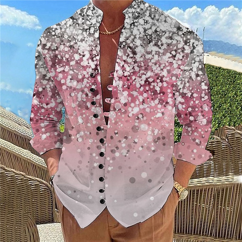 Men's Color Gradient Shirt Button Up Shirt Long Sleeve Casual Daily Wear Going out Weekend Spring & Summer Standing Collar Print Button-Down Light Pink Yellow Pink Purple Fuchsia