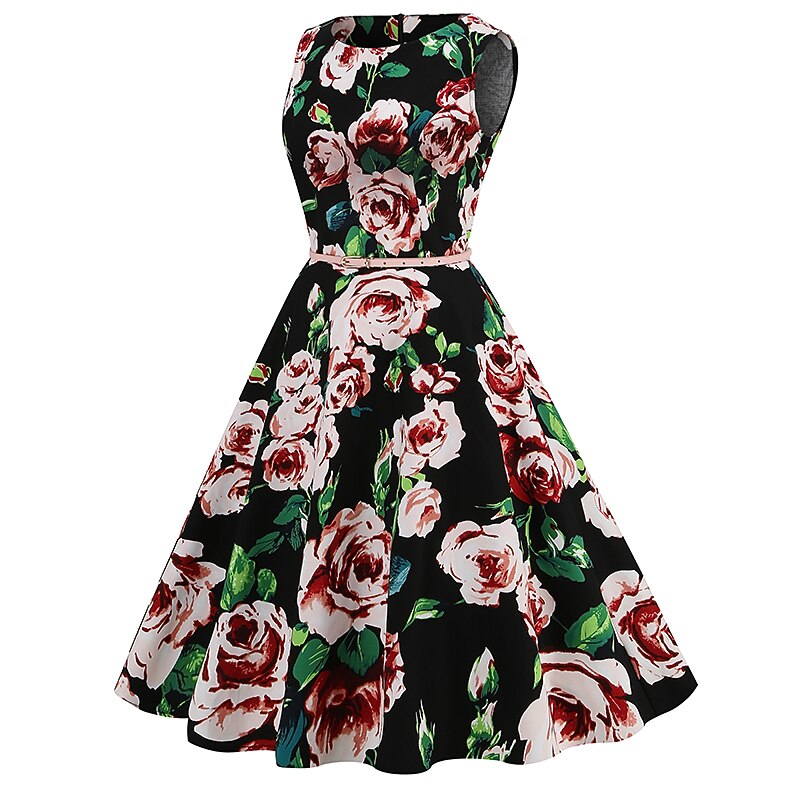 Retro Vintage 1950s Knee Length Swing Dress Flare Dress Sleeveless Floral Print Ball Gown Round Neck Fancy Dress Women's Masquerade Party Tea Party Casual Daily Adults' Dress Homecoming Dresses3