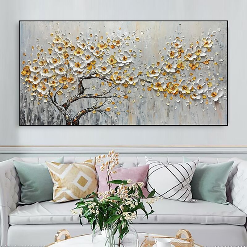 Handmade Oil Painting Canvas Wall Art Decoration 3D Palette Knife Big White Flower for Home Decor Rolled Frameless Unstretched Painting3