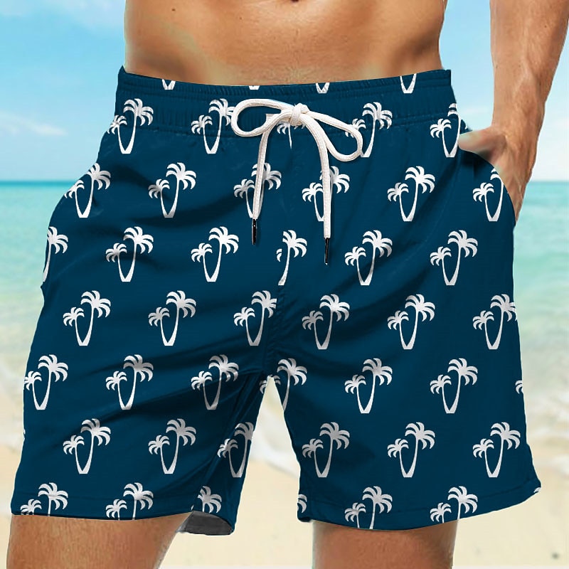 Men's Coconut Tree Swimming Trunks Board Shorts Swim Shorts Mid Waist Hawaiian Casual Holiday Beach Drawstring with Mesh lining Elastic Waist Designer Clothing Apparel4