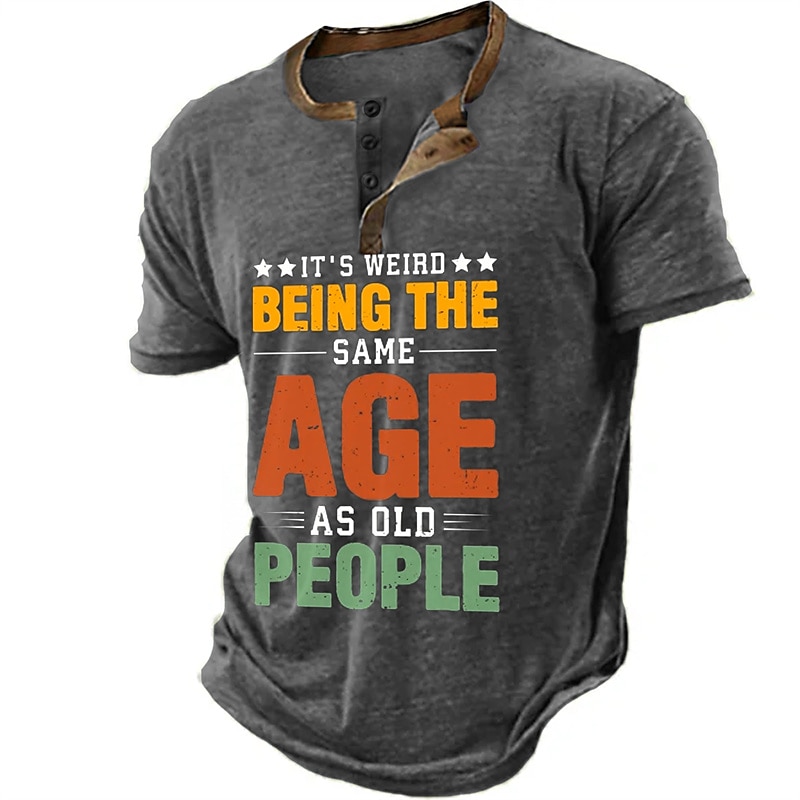 Men's Graphic Letters T shirt Henley Shirt Short Sleeve 3D Print Fashion Retro Vintage Classic Sports Outdoor Holiday Going out Spring & Summer Blue Dark Blue Gray Henley Henley T-Shirt3