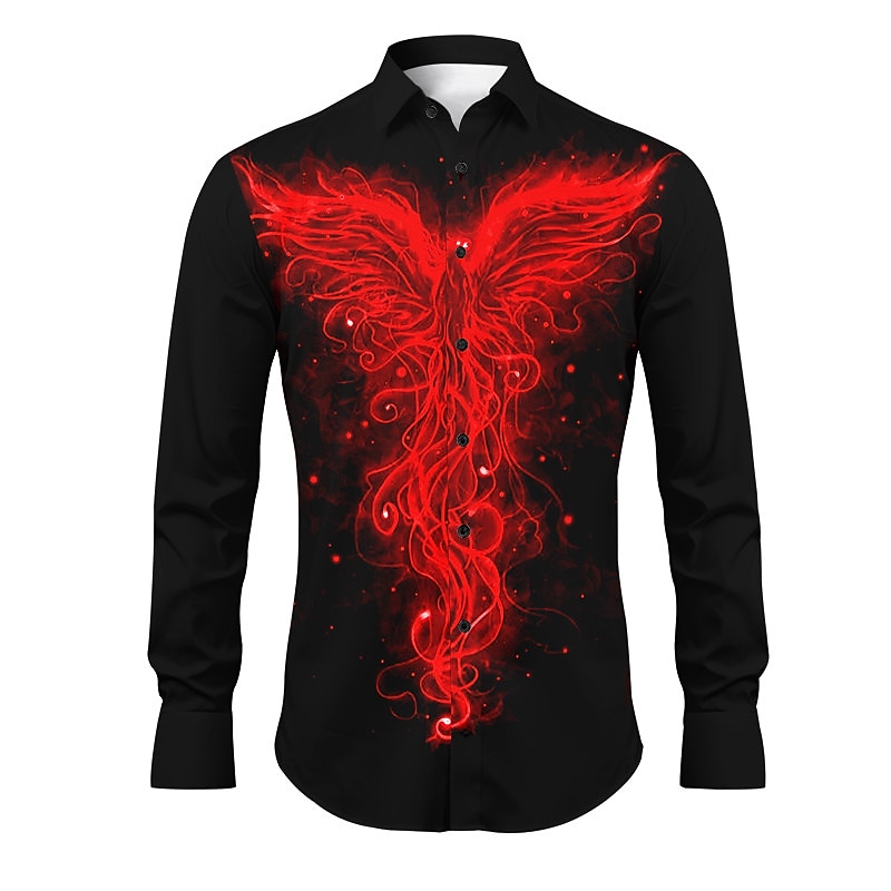 Men's Phoenix Shirt Button Up Shirt Long Sleeve Casual Daily Wear Going out Fall & Winter Turndown Print Button-Down Red Royal Blue Blue Purple Orange2